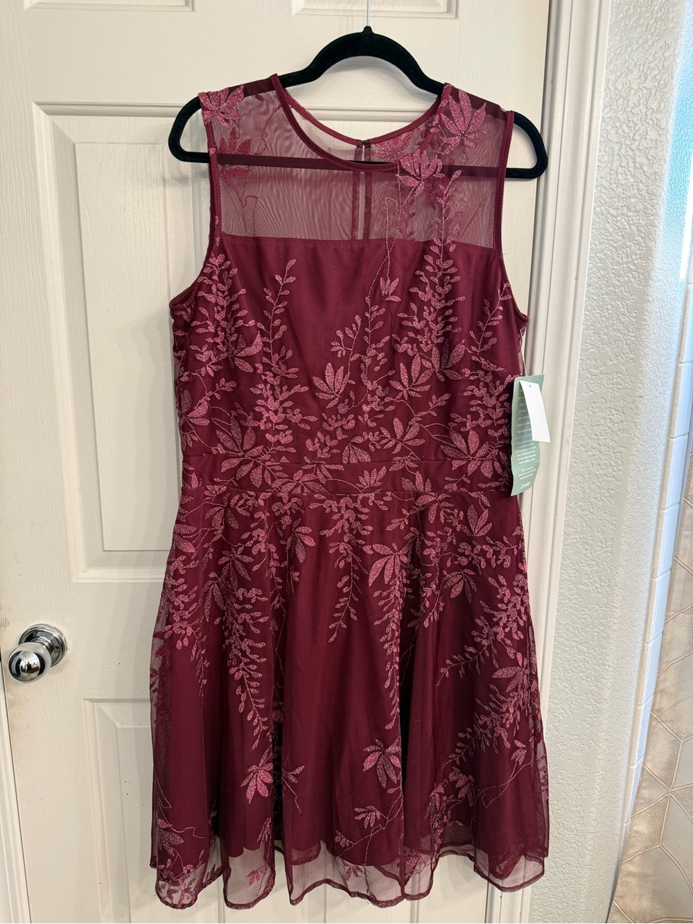 jcpenney Burgundy Floral Embroidered Mesh Midi Dress